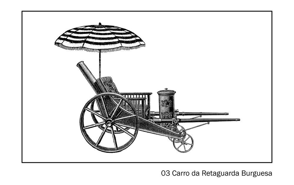 01 Carro da Revolução Pura, 02 Carro da Revolução Prática, 03 Carro da Retaguarda Burguesa